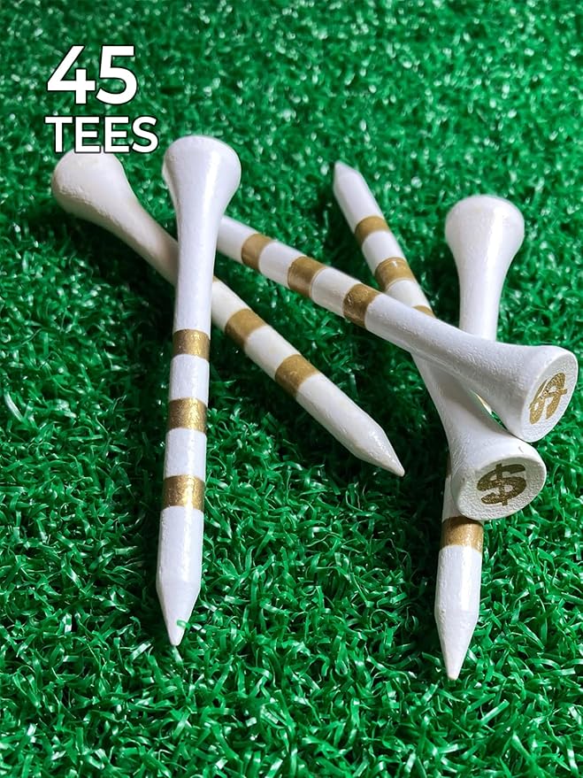 PrideSports 2-3/4" Pride Performance Wood Golf Tees - Special Edition Money - 45 Count - Designed for Less Friction and Longer Drives - Made in The USA