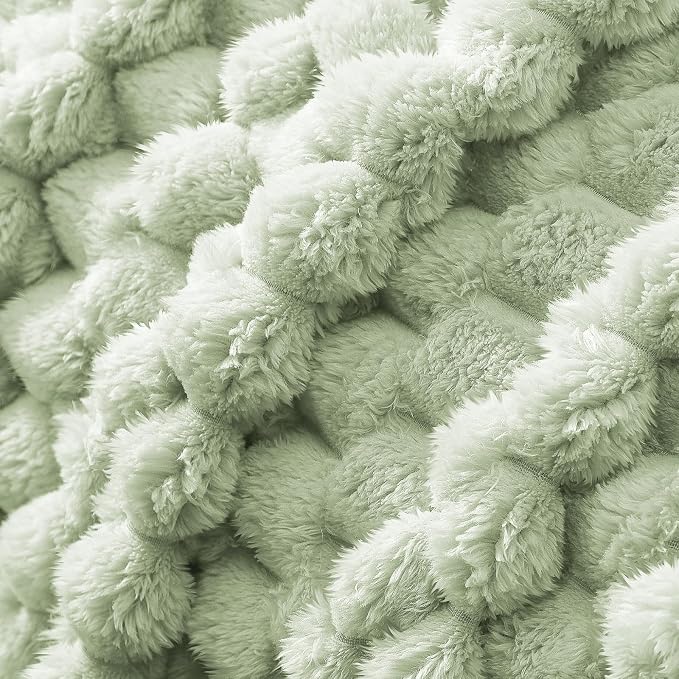 Whale Flotilla Soft Fleece King Size Bed Blanket 3D Jacquard, Sage Green | Lightweight Breathable Coverlet Bedspread for All Seasons, Super Cozy Plush Fluffy Fuzzy Decorative Blanket for Bed, 90"x104"
