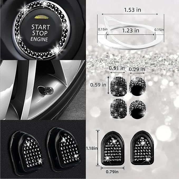NBTEPEM 27 PCs Black Bling Car Accessories Set for Women, Steering Wheel Covers Universal Fit 15 Inch, Bling License Plate Frame, Bling Phone Holder, Bling Car Coasters (Black Diamond)