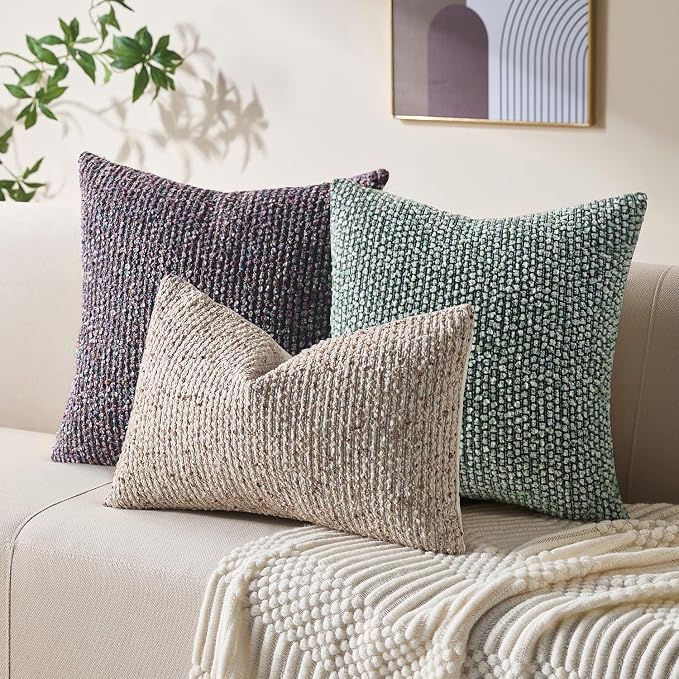 Allorry Throw Pillow Covers 20x20 Soft Wool Cushion Decorative Purple012E20 | Cozy Soft Touch,Neutral Textured Boho Cushion Covers Set of 2,for Modern Farmhouse Sofa Bedroom Living Room Decor