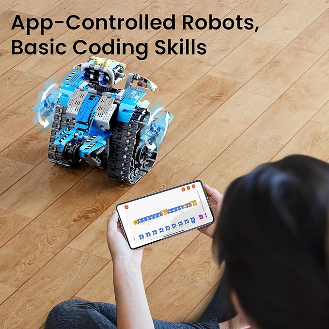 Sillbird Building Robot Kit with Remote Control STEM Gift for Boys Age 8-12 | Coding Robotic Toys, Educational Birthday Presents, App-Controlled, Build 5in1 Models, Rechargeable Blue Bot Set, 488 Pieces