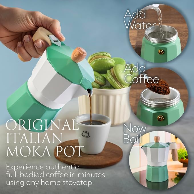 Mixpresso 3 Cup Moka Pot Stovetop Espresso Maker, Italian Cuban Coffee Pot | 5oz aluminum Italian coffee maker for gas and electric stovetops, small design for traditional espresso-style coffee at home
