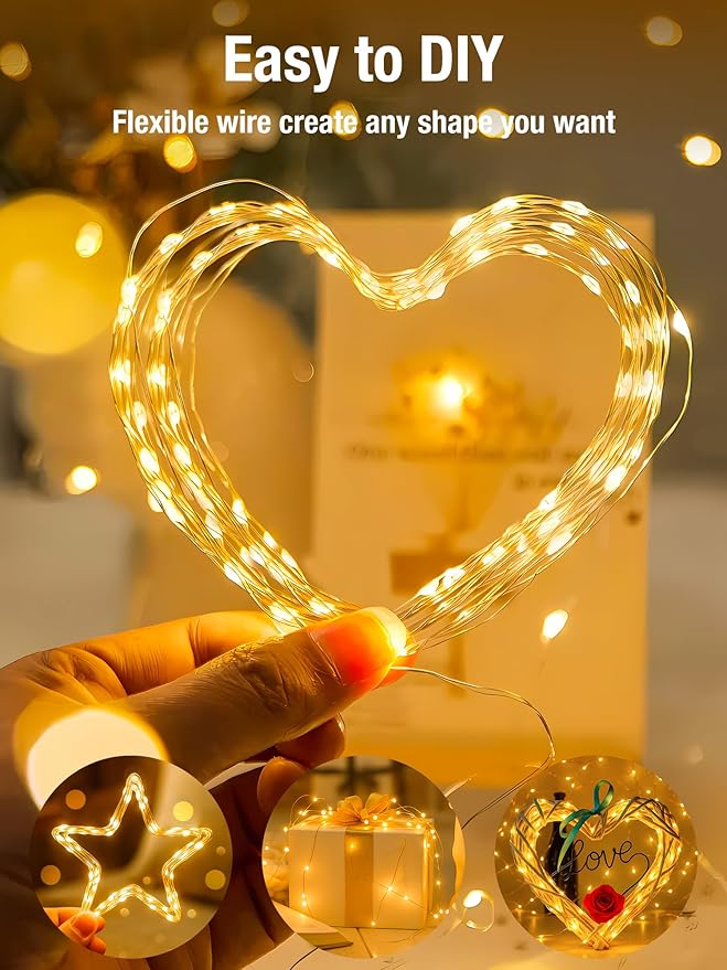 btfarm 6 Pack Fairy Lights Battery Operated with Timer, 16.4 FT 50 LED Silver Wire Twinkle String Lights 8 Modes Dimmable Waterproof for Indoor Christmas Bedroom Wedding Decorations, Warm White
