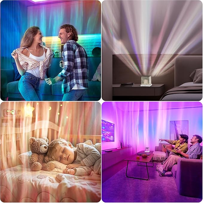Northern Lights Projector, 16 Colors Rechargeable Aurora Light Projector & Mood Lighting Galaxy Lamp, Aurora Water Ripple Projector Light with Remote Control for Room Decorations,Cool Lights