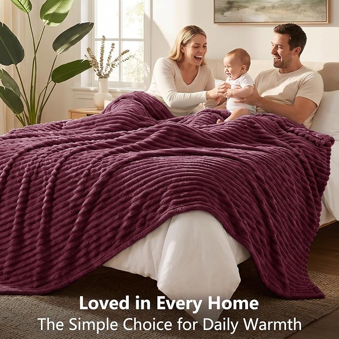 Burgundy Red Throw Blanket for Couch & Bed, 50 x 60 Inch | 300GSM Ribbed Fleece Blanket, Soft, Cozy & Lightweight, OEKO-TEX Certified, All-Season Use for Travel, Dorm & Home Decor