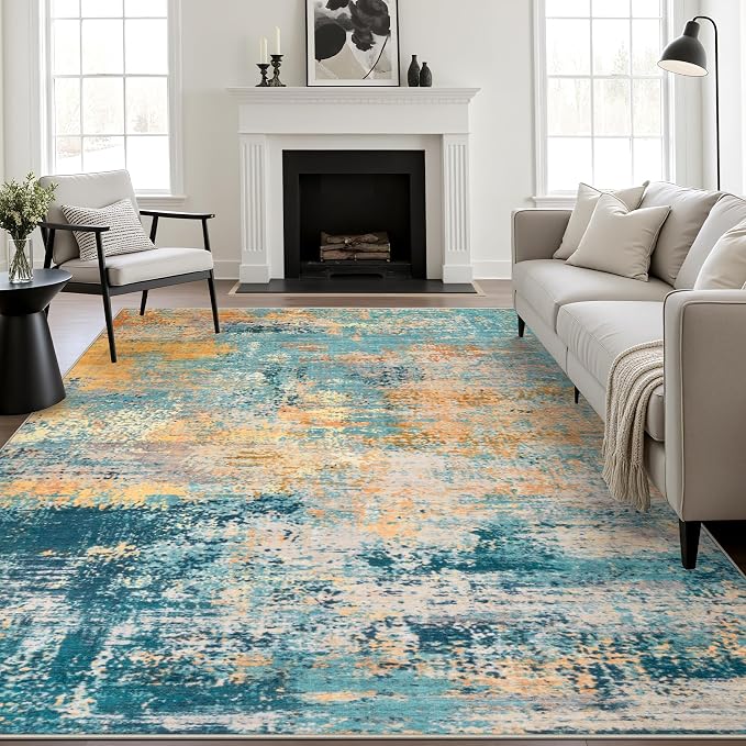 5x7 Area Rug Living Room Rug: Washable Modern Abstract Soft Thin Rug Indoor Floor No Slip Carpet for Bedroom Dining Room Farmhouse Nursery Home Office - Rosy Haze