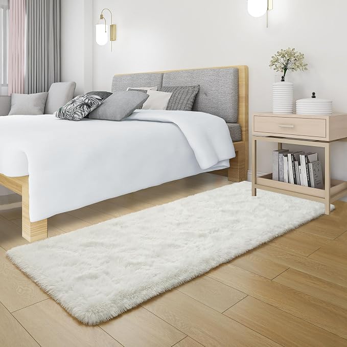 Tepook Soft Runner Rugs for Bedroom 2x6 ft with Rubber Backing, Cream Fluffy Rugs for Living Room, Shag Bedside Rug Fuzzy Plush Carpet for Room, Area Rug for Dorm Nursery Hallway Indoor Home Decor