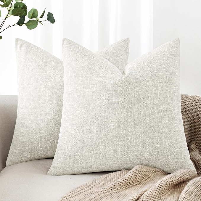 MIULEE Pack of 2 Decorative Linen Burlap Pillow Covers Farmhouse Boho Accent Pillowcases Modern Home Decor for Couch Sofa Bedroom Living Room 18x18 Inch Gray White