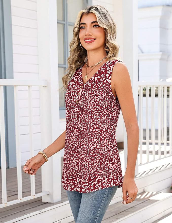 Zeagoo Tank Tops for Women 2026 Summer Top Henley Shirts Dressy Casual Loose Fit V-Neck Button Down Sleeveless Tshirt Blouse
