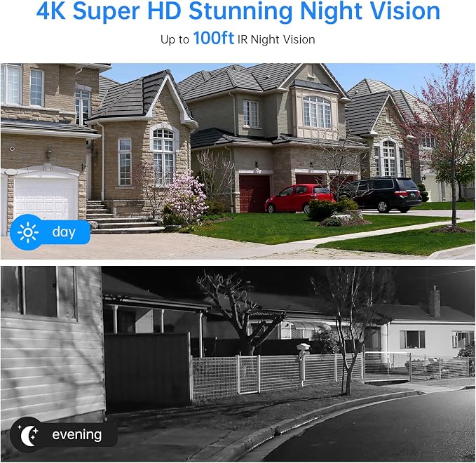4K Security Camera System, 4pcs 2K PoE Wired Turret Cameras with Human Detection and 2 Way Talk, Color Night Vision, 8MP 4CH NVR with 1TB Hard Drive for 24/7 Local Recording, No Subscription (4 CAM)