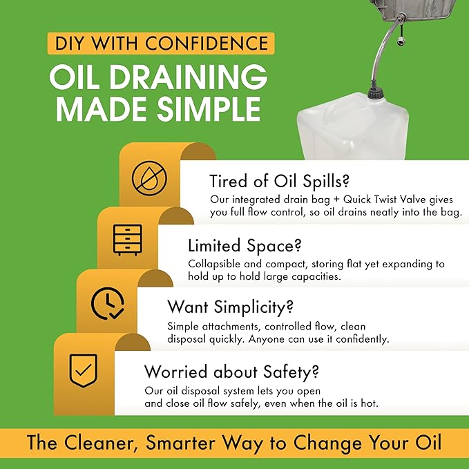 ValvoMax Oil Drain Containers – Clean, No-Mess Used Oil Collection System – Compatible Quick Twist Oil Drain Valve (20 Qt Jug with Handle)