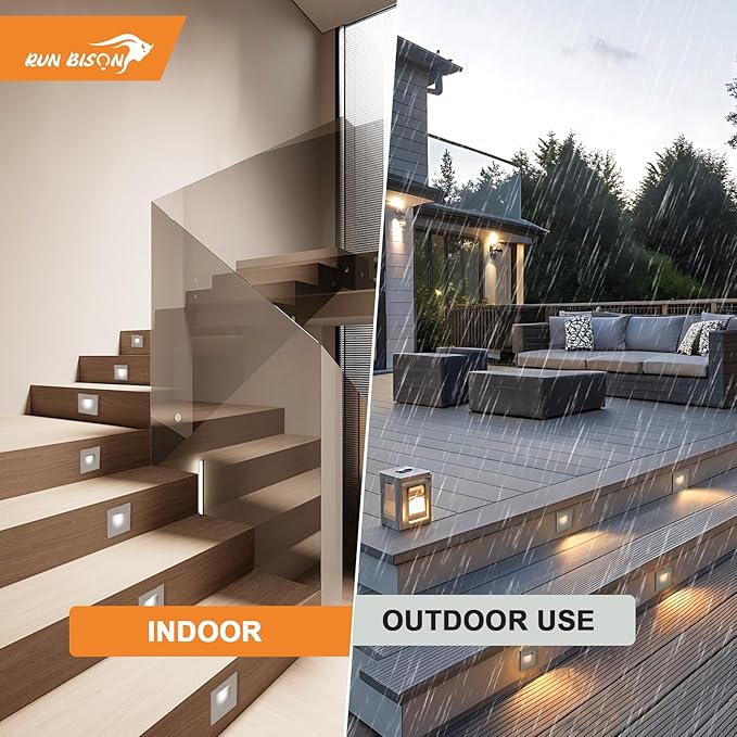 Horizontal Step Lights, 5CCT Selectable, IP65 Waterproof, 3W 100LM, 120V LED Stair Lights Indoor Outdoor, 10%-100% Dimmable, White, ETL Listed - 8PK