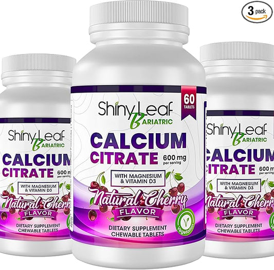 Shiny Leaf Bariatric Calcium Citrate Chews - 600mg, with Vitamin D 3 Plus Magnesium - Chewable Supplements for Women and Men, Bariatric Patients Vitamins for Bone and Joints Health, 180 Count, Cherry