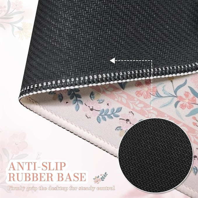 iCasso Aesthetic Small Mouse Pad, 9.5x7.9in,Home Office, Pink Floral | Pink Mini Portable Travel Mousepad, Anti-Slip and Comfortable Cloth Mouse Mat with Stitched Edges for Computer