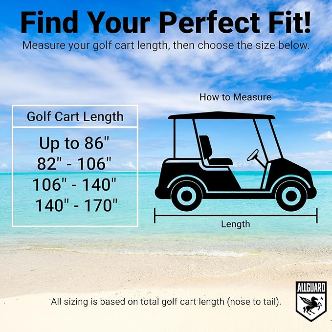 AllGuard Weatherproof Golf Cart Cover, Heavy Duty Polyester, Protects from Rain, Sun, UV & More - Tan (Fits Length: 86" - 106")