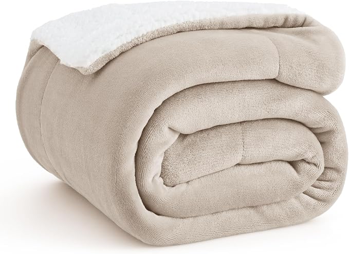Bedsure GentleSoft Sherpa Fleece Throw Blanket for Couch, Non-Heated, Thick and Warm Throw for Women and Men, Soft Fuzzy Plush Blanket for Winter, Beige, 50x60 Inches