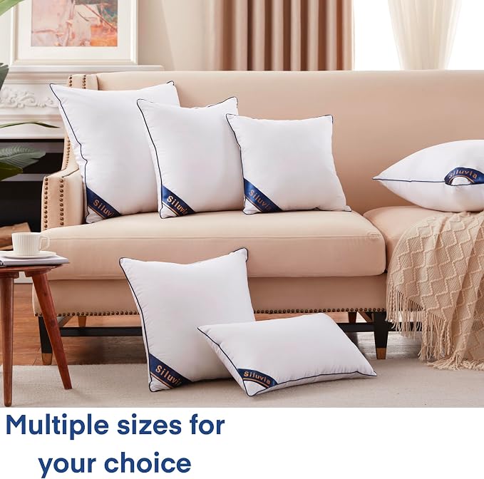 Siluvia 20x20 Down Alternative Pillow Insert 2 Pack, 100% Cotton Cover | 100% Premium Polyester Fill, Fluffy & Soft with Comfy Support - White Decorative Cushion Inserts for Couch, Sofa & Bed