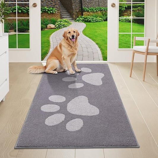 Buganda Dog Door Mat for Muddy Paws, Absorbent Dirt Trapper Washable Indoor Doormats, Non Slip Low-Profile Mud Mat for Dogs, Front Entrance Doormat for Inside Floor (47x24 Inches, Light Grey)