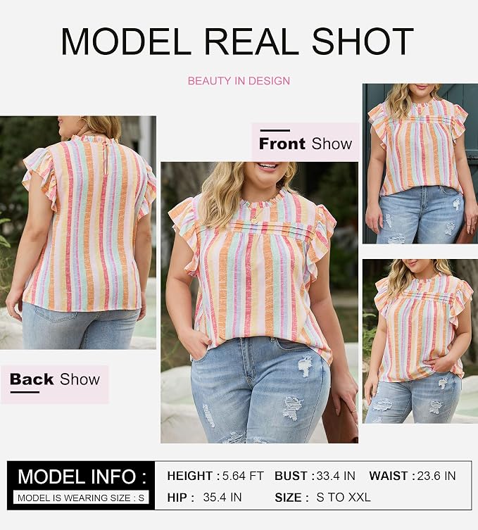 SHEWIN Womens Summer Crewneck Tank Tops Casual Ruffle Sleeveless Tops Shirts
