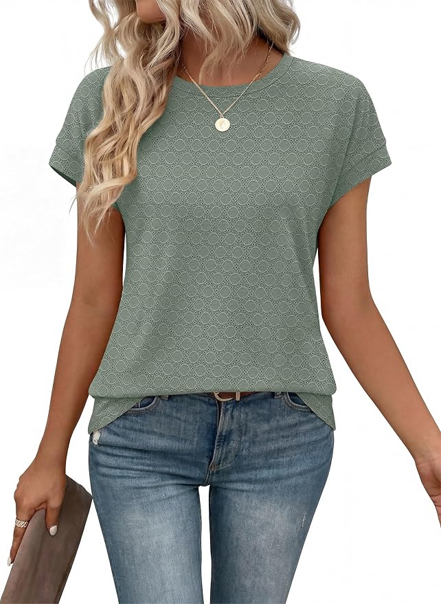 Alaroo Womens Summer Tops Short Sleeve Shirts Crew Neck Tshirt Cute Trendy Tunic Blouses (S-3XL)