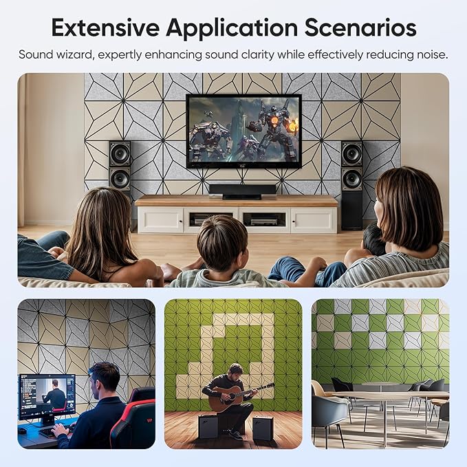 12 Pack 12" X 12" X 0.47" Acoustic Panels for Wall Sound Absorbing, Dual-Color P-Stripes Square Self-Adhesive Sound Panels, High Density Suitable for Multiple Scenarios(Black+LightBrown)
