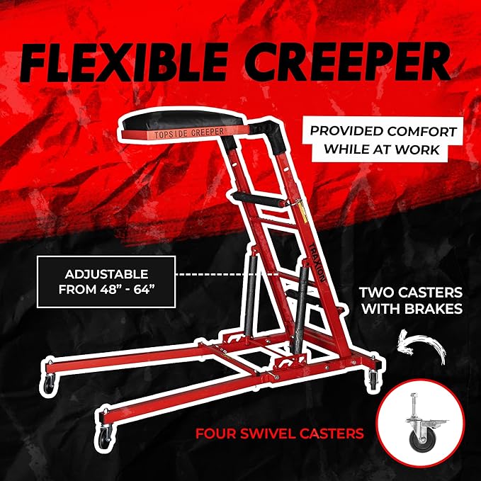 Traxion New Quality Economy Topside Creeper 3-106 with expanded Metal Steps and Velcro Stomach Pads with Tool Loops