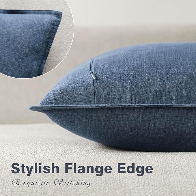 Foindtower Pack of 2, Decorative Linen Solid Throw Pillow Covers Soft Accent Euro Cushion Case Farmhouse Neutral Pillowcase for Chair Couch Sofa Bedroom Living Room Home Decor 16 x 16 Inch Dark Blue