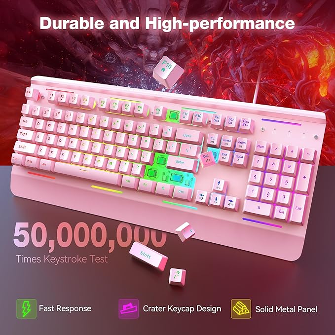 TECKNET Wired Gaming Keyboard, RGB Backlit Keyboard with Metal Panel Design | 15-Zone RGB Illumination, Whisper Quiet Design, IP32 Water Resistance, 25 Anti-ghosting Keys, Ergonomic Design