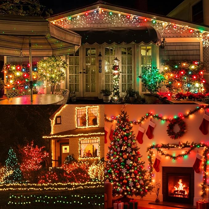 LAMPHOME 33ft Christmas Decorative Mini Lights, 100 LED Transparent Wire Fairy Starry String Lights Plug in, 16 Lighting Modes for Indoor Outdoor Xmas Tree Wedding Party Decoration (Red/Green/Warm)