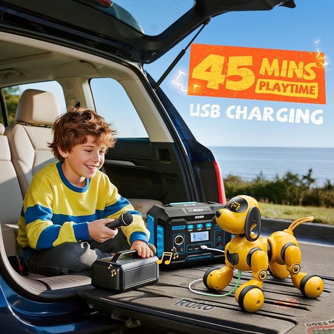 Ruko 18011 Smart Robot Dog Toy with Gesture & Remote Control, Yellow | Durable Interactive Touch Sensor Puppy with LED Expressions, Perfect for Home Play, Ideal Birthday Gift for Kids Ages 3-8