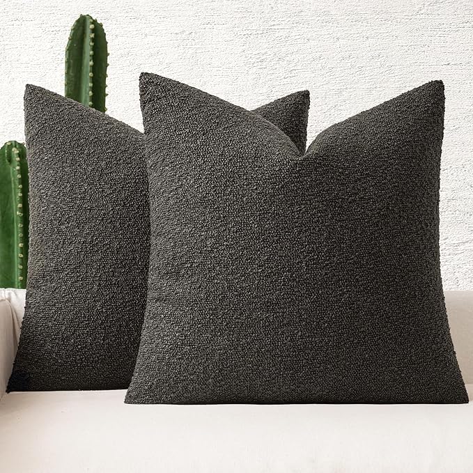 MIULEE 18x18 Decorative Lumbar Boucle Couch Pillow Covers Dark Coffee | Set of 2 Textured Neutral Throw Pillow Covers, Accent Solid Pillowcases, Sofa Living Room Home Decor