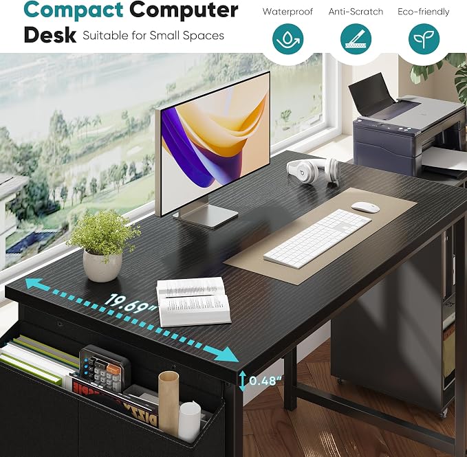 OLIXIS Computer Desk, 44 Inch Gaming Desks for Home Office Small Spaces | Writing Study Craft Work Table, Computer Workstation for Bedroom with Storage Bag, Black