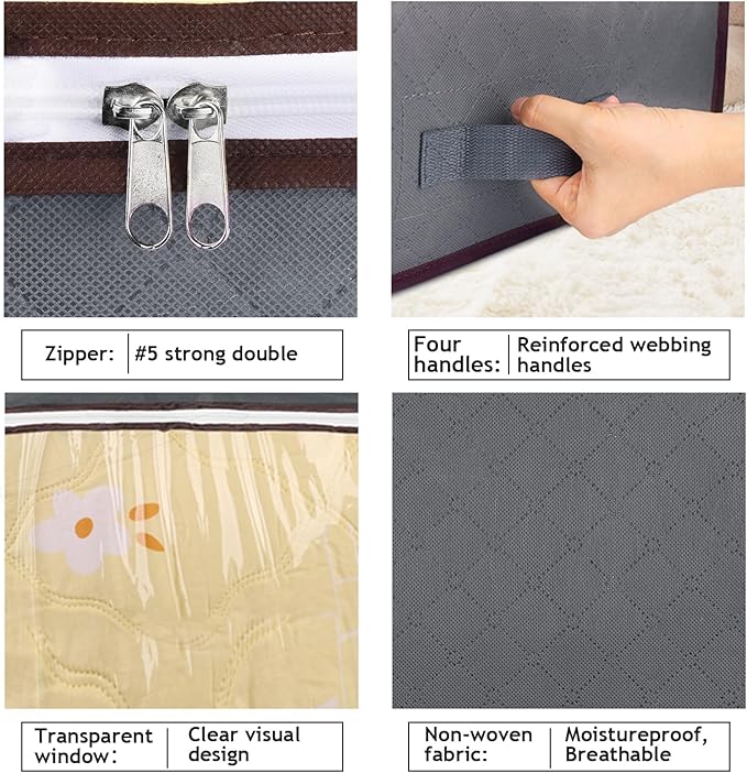 Budding Joy 90L Under Bed Storage Containers, Closet Organizers and Storage Bins, Foldable Underbed Storage Bags for Linen Sheets, Blanket, Clothing, Comforter, Sweaters, Pillows, Wrapping Paper, Grey