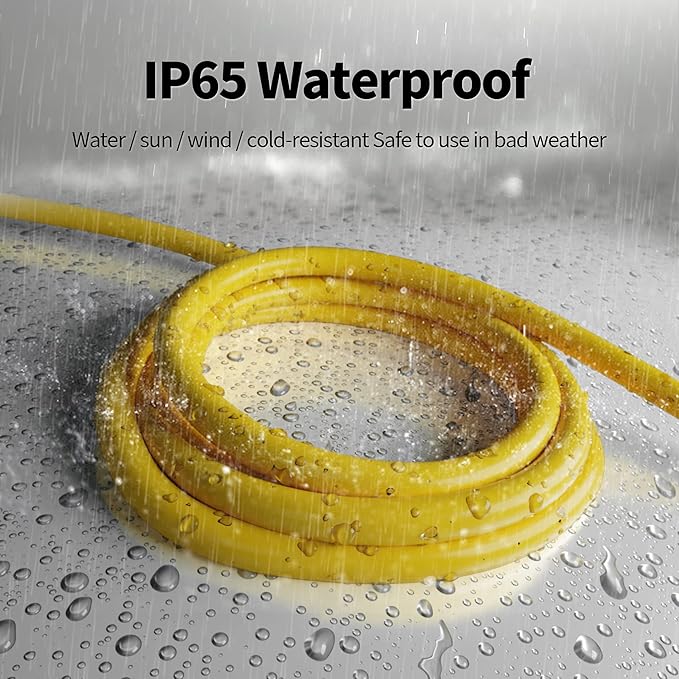 POWGRN 100 ft 12/3 Outdoor Extension Cord Waterproof Heavy Duty with Lighted Indicator End 12 Gauge 3 Prong, Flexible Cold-Resistant Long Power Cord Outside, 15Amp 1875W SJTW Yellow ETL Listed