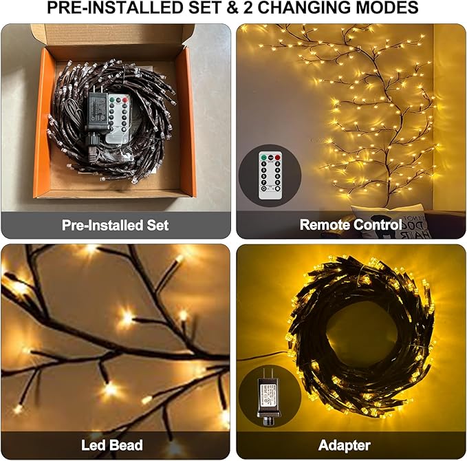 Enchanted Willow Vine Lights with Remote, Christmas Decorations DIY Vines for Room Decor, 142 LEDs Artificial Plants Tree Branches,8 Modes Vines Lights for Bedroom Wall Home Party Wedding Decor(1PCS)