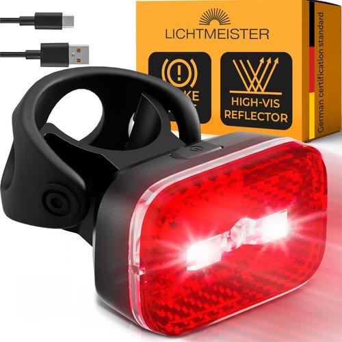 LICHTMEISTER® Bike Tail Light with Reflector and Intelligent Brake Light Function – Rear Bike Light LED – Bicycle Tail Light