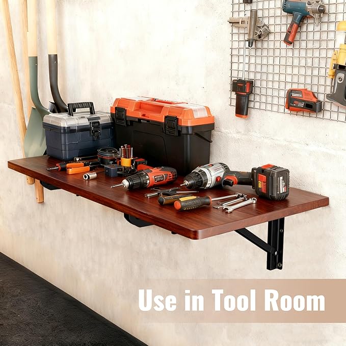 Wall Mounted Folding Table-15.7"x 31.5"-Wall Mounted Folding Workbench & Home Office Suitable for Solid Wall-Holds Up to 100 LBS, Space-Saving-Great for Garage Workbench,Laundry Room
