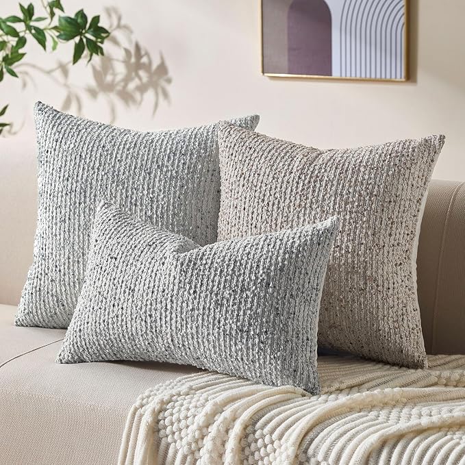 Allorry Soft Wool Decorative Throw Pillow Covers 20x20 Blue SY011C20 | Cozy Soft Touch,Neutral Textured Boho Cushion Covers for Modern Farmhouse Sofa Bedroom Living Room Decor