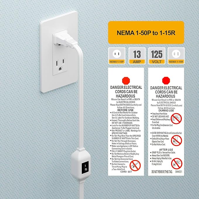 On Off Switch Extension Cord [2-Feet], 2-Prong/2 Outlet Polarized Extension Cord with Switch 12A/125V for Your Chargers/Lamp/Power Adapters etc, 16AWG Cord