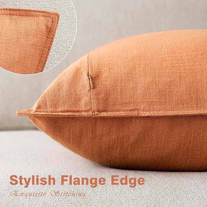 Foindtower Pack of 2, Decorative Linen Solid Throw Pillow Covers Soft Accent Euro Cushion Case Boho Farmhouse Pillowcase for Chair Couch Sofa Bedroom Living Room Home Decor 20 x 20 Inch Dusty Orange