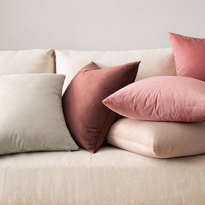 MIULEE Velvet Throw Pillow Covers 16x16 Inch Pack of 2 Dusty Pink | Soft Solid Small Decorative Pillow Covers, Modern Luxury Home Decor, for Couch Chair Sofa Bedroom Livingroom Car