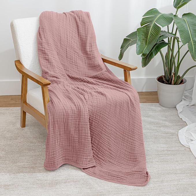 Comfy Cubs Adult Muslin Blanket 50x60” Throw Swaddle Blankets, Mauve | 6 Layer Soft, Breathable & Lightweight Muslin Adult Blanket - Machine Washable & Designed in the US Bedding for All Seasons