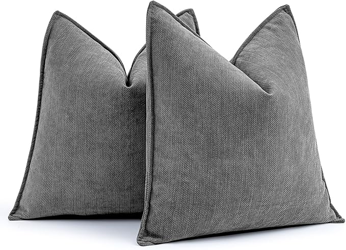 MIULEE Pack of 2 Dark Grey Decorative Chenille Pillow Covers 16x16 Inch | Soft Couch Throw Pillows,Farmhouse Cushion Covers with Elegant Design for Sofa,Bedroom,Living Room,Spring Home Decor
