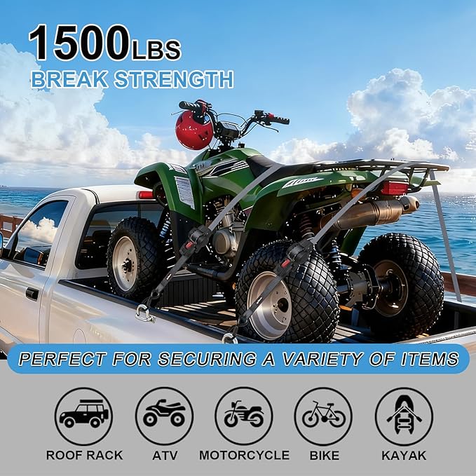 Retractable Ratchet Straps Automatic Ratchet Straps Self Retractable Ratchet Tie Down Straps 4Pack 12FT Cargo Straps for Motorcycle, Truck, Boat