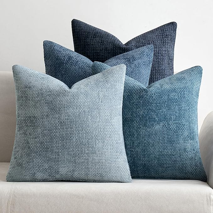 MIULEE Pack of 4 Couch Throw Pillow Covers 20x20 Inch Neutral Blue Soft Decorative Chenille Pillow Covers Farmhouse Accent Cushion Covers for Boho Western Spring Coastal Decor Sofa Bed Living Room