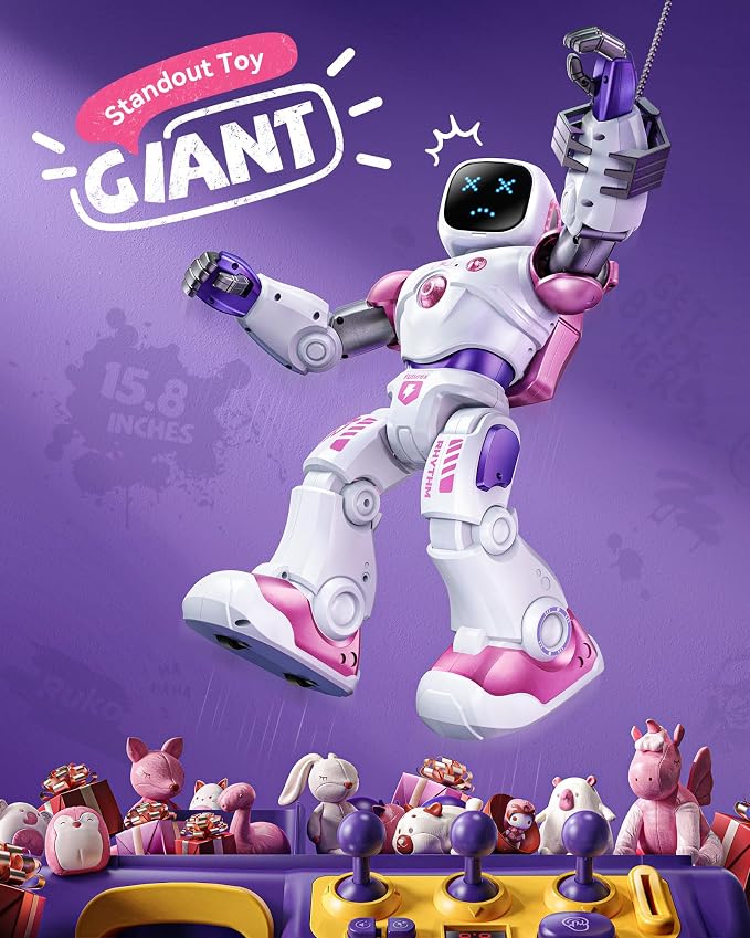 Ruko 1088 Interactive Robot Toy, Gifts for Boys & Girls Ages 4-9, Pink | Large Programmable Robot, Music & Dance, Rechargeable, Remote Control & App Control & Voice Command, Gifts for Boys & Girls