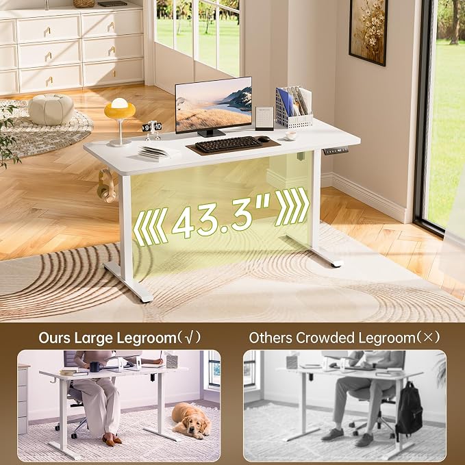 Veken Standing Desk, White, 63×23.6 Inch | Height Adjustable Sit Stand Up Computer Tables for Home Office, Study , Writing, Suit students, employees and group work