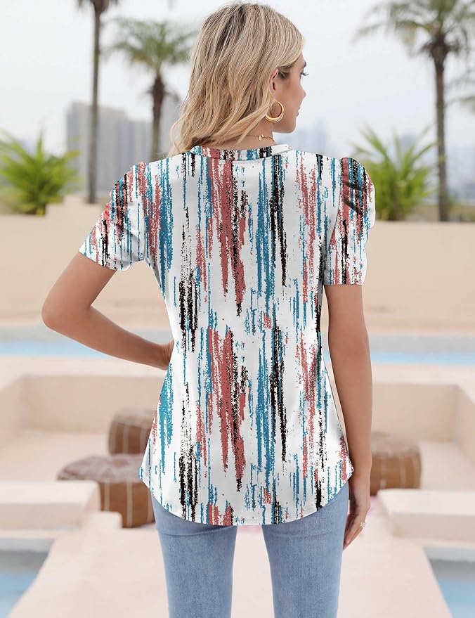 Ivicoer Puff Short Sleeve Shirt for Women Eyelet Tops Summer Crewneck Blouse Loose Fit S-XXL