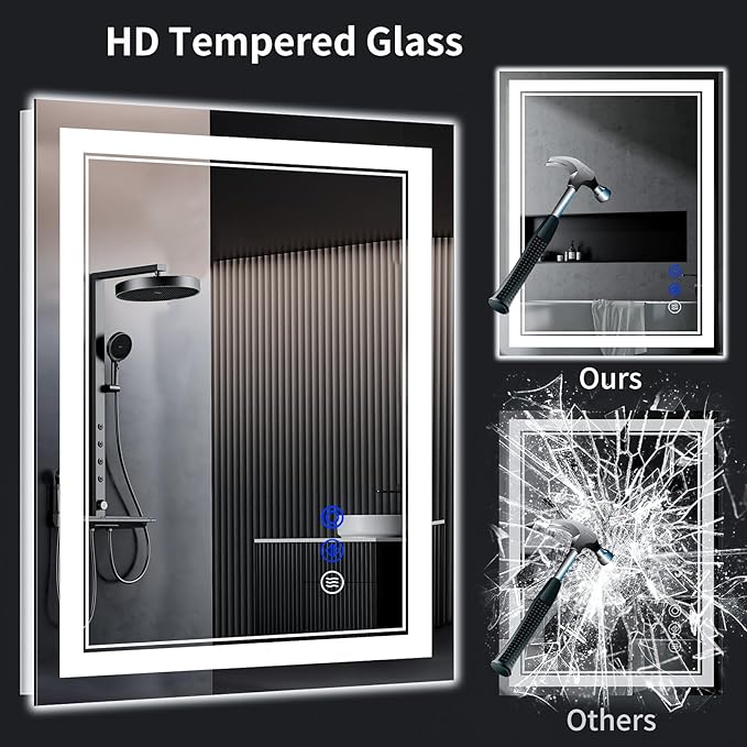 36"x36" LED Bathroom Mirror with Anti-Fog, Stepless Dimmable Lights, 3 Color Modes, Shatter-Proof Tempered Glass,Waterproof Design