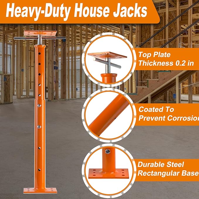 House Floor Jacks, 19"-38" Heavy Duty Screw House Jack, Basement Floor Jacks Post Pole House Jacks for Lifting & Leveling, Telescoping Support Jacks for Beam Repair and Crawl Space Shoring